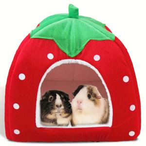 TEMU 1개 할로윈 테마 분리형 기니피그 & 햄스터 은신처 하우스 - 딸기 모양 반폐쇄형 애완 동물 쉼터, 녹색 잎사귀, 다양한 색상 옵션, 소형 애완 동물용 간편 조립, 내구성 및 세척 가능한 디자인, 소형 애완 동물용 애완 동물 쉼터