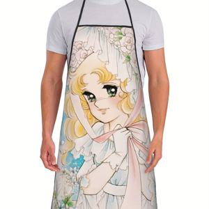 TEMU 캔디 애니메 여성 앞치마 - 귀여운 애니메 캐릭터 프린트와 꽃 나비, 고품질 폴리에스터, 부드럽고 가벼운 주방 요리 베이킹 청소용 핀포어, 홈 & 워크용 선물 아이디어, 애니메 선물, 유쾌한 주방복, 매끄러운 질감 원단, 내구성 있는 폴리에스터, 주방 애호가를 위한 재미있는