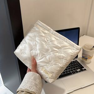 TEMU 어머니날을 위한 한국식 퀼트된 PU 러브 보우 화장품 가방, 라이트 베이지 케어 동전 지갑 핸드백과 다기능 수납 파우치