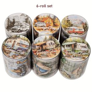 TEMU 6롤 - 아웃도어 캠핑 어드벤처 뷰티풀 라이프 PET 테이프, DIY 노트북 장식, 필기노트, 다이어리 플래닝, 스크랩북, 휴일 선물용 핸드폰 스티커