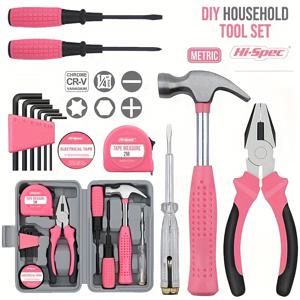 TEMU Gentle Care] 하이-스펙 핑크 홈 수리 도구 키트 - 망치, 바이스, 렌치, 스크루드라이버 등이 포함된 휴대용 핸드 도구 세트 - DIY 프로젝트 및 긴급 차량 유지보수에 이상적 - 여성, DIY 도구 키트를 위한 완벽한 크리스마스 선물 | 스타일리시한 핑크 도구 | 정리된 도구 보관