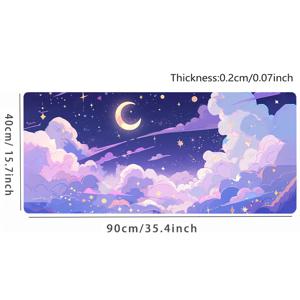 TEMU 1개 대형 보라색 구름 하늘 마우스 패드, 초고무 베이스 데스크 매트, 미끄럼 방지 방수 장식 테두리 키보드 패드, 홈 오피스용 마우스 패드