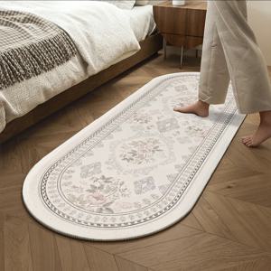 TEMU 모조 캐시미어 , 레트로 프렌치 스타일 고급 침실용 베드사이드 매트, 타원형 미끄럼 방지 플러시 매트, 침실, 세탁실, 옷장, 욕실 및 기타 가정 장면에 적합