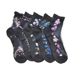 TEMU 여성용 스타킹 5켤레 세트, 가벼우면서 통기성이 좋으며 봄과 여름을 위한 꽃무늬 디자인과 편안한 착용감을 제공합니다.