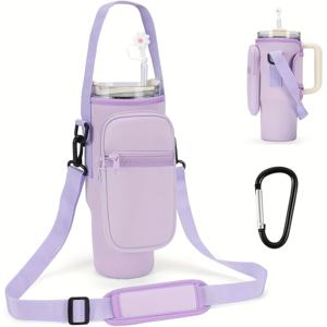 TEMU 1개/3개 네오프렌 물병 캐리어 가방, 40/30oz 아웃도어 텀블러용, 휴대폰 포켓 포함, 진공 플라스크 컵 홀더 호환, 어깨 & 손잡이 스트랩, 컵 액세서리, 조절 가능한 스트랩 볼러스, 빨대 커버 & 캐러비너 포함, 훌륭한 선물