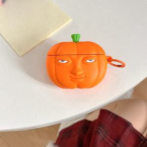 TEMU 오렌지 파인애플 디자인 실리콘 케이스 에어팟 1/2/3/4/프로 - 귀여운 할로윈 테마 보호 커버 키체인 후크, 충격 방지 및 미끄럼 방지 기능, 귀여운 케이스
