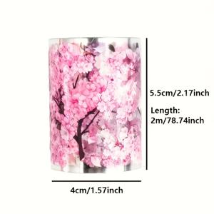 TEMU 고품질 패션 PET 체리블로섬 장식 테이프 - 핑크 체리블로섬 디자인, 2.17인치 폭, 투명 및 종이 스티커, 스크랩북, 계획, 저널링 및 DIY 카드 제작에 적합, 스크랩북 스티커