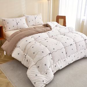 TEMU 3개 블랙 체리 플로럴 프린트 퀼팅 침구 세트 - 초극세사 폴리에스터, 사계절용 이불, 베갯잇 2개 & 퀼팅 코어 1개 포함, 성인을 위한 우아한 침실 장식, 세탁기 사용 가능|이불