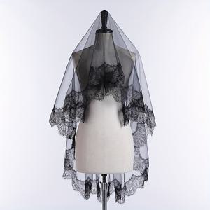 TEMU 고급 폴리에스터 웨딩 액세서리, 빗이 달린 우아한 블랙 신부 베일 - 정교한 레이스 디테일과 섬세한 시트 디자인으로 완벽한 결혼식 및 공식 행사용