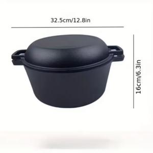 TEMU 1-in-1 조합 조리기 캐스트 아이언 프리 시즈닝 네덜란드 오븐 캐스트 아이언 빵 팬 조합 조리기 캠핑 바베큐