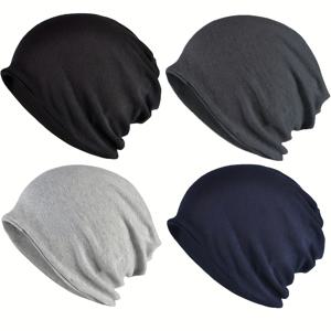 TEMU 4/5개 얇은 니트 슬러치 비니 모자, 여성 및 남성용 케모 모자, 소형 모자 - 멀티 컬러, 신축성 있는 폴리에스터 섬유, 무간판, 손세탁 가능, 따뜻하고 편안함