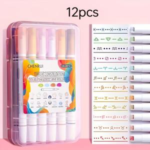 TEMU 12pcs 듀얼 팁 곡선 롤러볼 펜 세트, 중간 포인트, 플라스틱 바디, 마킹에 이상적, 친구 및 수집가에게 완벽한 선물, 아트 용품|밝은 펜 색상|흐르는 쓰기 경험