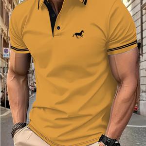 TEMU 남성용 캐주얼 여름 반팔 폴로 셔츠 - 생기발랄한 노란색과 검은 칼라 & 커프스, 레귤러 핏, 단색, 가벼우면서 통기성 좋은 캐주얼 의상용, 짧은 소매 상의, 통기성 원단