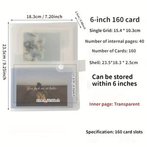 TEMU 6인치 버튼 클로저 퓨즈 투명 사진 앨범, 80/160 용량 옵션으로 제공, 4X6 사진에 적합, DIY 스크랩북 스티커 보관에 완벽, 포스트카드, 커플 사진, 가족 추억 사진을 보관할 수 있습니다.