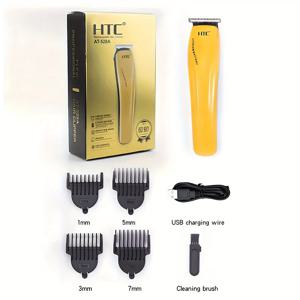 TEMU HTC 프로페셔널 남성용 헤어 클리퍼, USB 충전식 수염 트리머, 저소음, 4개의 가이드 콤 포함, 내장된 강력한 충전식 리튬 배터리, 수염 및 머리에 적합, 남성용 수염 트리머, 세련된 디자인, 내구성 있는 구조, 개인 미용, 컴팩트한 디자인, 고품질 블레이드, 그루밍 도구, 전문 스타일리스트