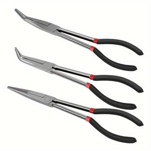 TEMU 3개 세트 벤드 노즈 플라이어 니들 노즈 플라이어 11인치 스틸 익스텐디드 45도/90도 롱노즈 플라이어