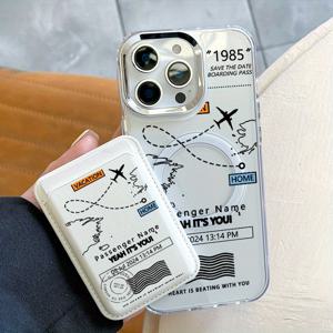 TEMU 아이폰 16 프로용 패션 신상 스타일 항공 지도 패턴 폰 케이스 & 마그네틱 카드 홀더 세트 - 고급 강력 자석 부착식, 보호 콤보 (신용카드·은행카드·ID카드 내장 보안 포켓 포함) 아이폰 15/14/13/12/11 프로 맥스 7 8 플러스 KX1 호환