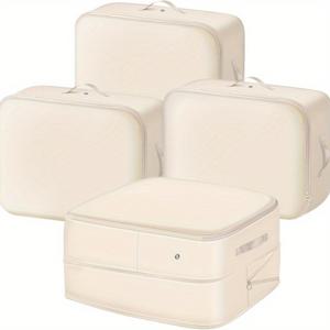 TEMU 의류 및 침구용 초고공간절약 자가압축 보관백 2/4개 세트, 접이식 나일론 정리함 지퍼 포함, 고품질 디자인, 대용량(21.3x16.5x23인치), 베이지색, 옷장·여행·계절별 물품 다목적 사용 가능, 여행용 보관 솔루션 | 지퍼 클로저 | 고품질 의류 정리 보관함, 침대 밑 수납|접이식침대