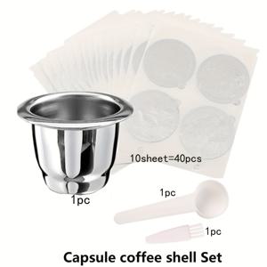 TEMU 고품질 리필 가능한 스테인리스 커피 캡슐 호일 씰 뚜껑 커피 필터 컵/스푼/브러시 세트 커피웨어 액세서리