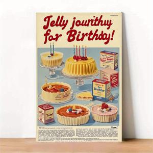 TEMU 빈티지 젤리 디저트 포스터 - 프레임 없는 캔버스 벽화 아트, 클래식 디저트 레시피, 거실 또는 침실 장식에 이상적, 완벽한 휴일 선물, 디저트 장식 | 레트로 벽화 아트 | 세부적인 삽화, 젤리 디저트 장식