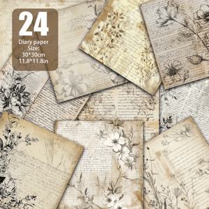 TEMU 고풍스러운 책 페이지와 손글씨 콜라주, 퇴색된 잉크, 섬세한 꽃무늬 패턴, 오래된 종이 질감으로 클래식 북 분위기를 연출합니다. 장식용지, 재료지, 포장지, 스크랩북킹, 레트로 콜라주 등에 적합, 11.8인치, 24매