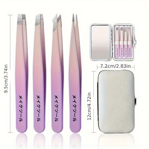 TEMU 거울이 있는 스테인리스 클립 선물 세트: 눈썹 제거용, 얼굴 털 및 붕대털 제거용, 블랙헤드용 - 경사면과 각진 팁 특징