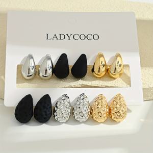 TEMU 12개의 세련된 귀여운 기하학적 눈물방울 귀걸이 세트, 여성들의 일상적인 착용에 이상적, 하이퍼알러지성 스테인레스 스틸 포스트로 제작, 친구에게 선물로 이상적입니다.