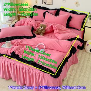 TEMU 3개 폴리에스터 브러시 처리 원단 80 레드 러플 이불 커버 세트, 밝기 향상 편안한 단색 침구, 사계절 사용, 세탁기 사용 가능, 지퍼 잠금, 베갯잇 포함, 침대용 이불 커버 세트, 침구 세트