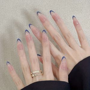 TEMU 10개 아몬드 모양 프레스온 네일 - 블루 & 누드 옴브레 광택 인조 손톱, 여성용 중간 길이 완전 커버 쉬운 부착 및 제거, 자연스러운 손톱 무손상, 패션 네일 세트, 고품질 프레스온