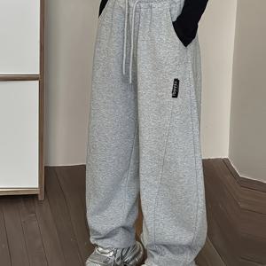 TEMU 여아용 캐주얼 루즈핏 그레이 스웨트 팬츠 - 