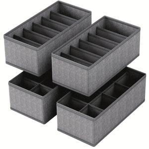TEMU 4개 접이식 패브릭 서랍 정리함, 양말, 속옷, 넥타이 및 벨트용 28셀 회색 질감 보관 상자, 접을 수 있는 옷장 및 침실 조직 솔루션, 부드럽고 내구성 있는 디자인, 침실 수납 | 접이식 디자인 | 부드러운 구조, 옷장 정리 및 보관