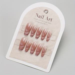 TEMU 10개 수제 착용 가능한 스마일 페이스 캣 아이 프렌치 네일 패치, 탈착식 핫 손톱 패치, 달콤하고 멋진 풀 커버리지 여성용 인조네일