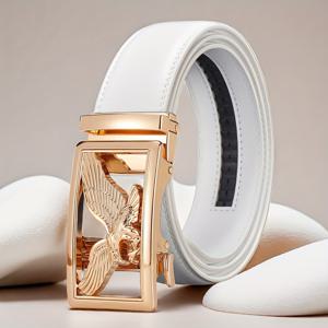 TEMU 1pc 남성용 흰색 자동 버클 벨트 - 스타일리시한 비즈니스 캐주얼 웨딩 공식 벨트, 금색 메탈 버클, 내구성 및 편안함, 매일 착용하기에 이상적, 남편 또는 아버지를 위한 완벽한 선물, 드레스, 이벤트 액세서리, 우아한 액세서리, 골드톤 버클