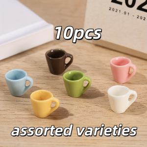 TEMU 8/10개 미니 레진 커피컵 참 - 핸들 및 림 디자인의 파스텔 색상 어소트먼트, DIY 키체인, 주얼리 만들기, 인형집 장식용 - 액세서리 및 소품 홈 데코를 위한 내구성 있는 공예 비즈, DIY 액세서리 | 파스텔 커피잔 | 레진 제작, 커피 액세서리