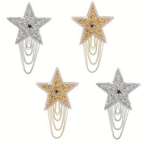 TEMU 4개 세트 패셔너블 골드 & 실버 스타 태슬 다용도 아이언온 패치 - 옷, 청바지, 모자, 가방 DIY 장식용