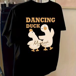 TEMU 여성용 Y2K 만화 오리 프린트 반팔 티셔츠 - 슬림핏 롱라인 탑 