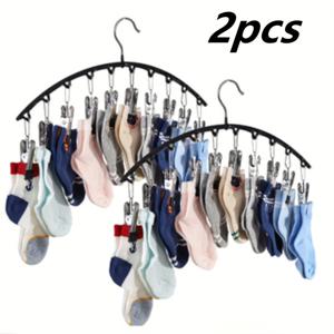 TEMU 스테인리스 스틸 바지 걸이 2개 (클립 10개 포함), 바람에 강한 금속 건조대, 강력한 그립력, 나노 고무 미끄럼 방지, 가벼움, 공간 절약, 옷, 속옷, 양말 보관용 보관 상자 포함, 옷장 보관에 적합, 옷핀