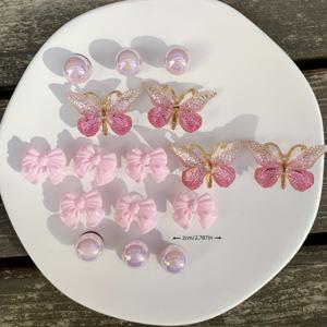 TEMU 16개 핑크색 DIY 분리형 신발 참 장식과 컬러풀 나비 ABS 리본 비즈 세트, 샌들 및 플립플롭 장식용, 이상적인 휴일 선물