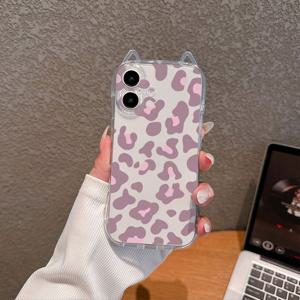 TEMU 아이폰 16 프로 맥스, 15 프로/14 프로/13 프로/12/11/11 프로 맥스용 핑크 프린트 작은 허리 고양이 귀 폰 케이스, 귀여운 캐릭터 패션 디자인 보호 커버