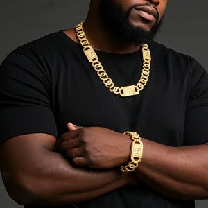 TEMU 클래식 힙합 스타일 남성용 팔찌와 목걸이 세트 2개, 발렌타인데이 및 크리스마스, 라마단을 위한 완벽한 액세서리 선물