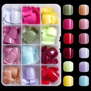 TEMU 288개 아크릴 광택 솔리드 컬러 발톱 네일 세트 - 짧은 오벌, 레드/퍼플/그린/옐로우 등 12가지 색상, DIY 네일 살롱 세트, 내구성 있고 오래가는 여성용 아티스틱 풋 네일, 완벽한 여름 선물