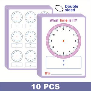 TEMU 어린이용 학습시계 - 10개입, 드라이 지우기 가능한 아날로그형 수업도구, 홈스쿨 & 교실용품, 초등교육, 시간알기, 시각적 타임피스, 매끄러운 표면, 세척 쉬움, 교육보조재료