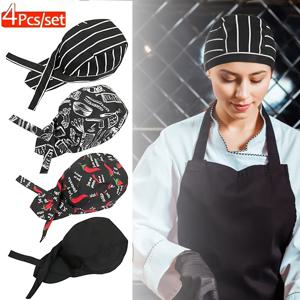 TEMU 4개 조절 가능한 셰프 모자 세트 - 통기성 요리 주방 모자, 남녀 공용, 머리띠 커버로 적합, 실크 리본 주방 식당 머리띠 모자, 다기능, 셰프 모자, 남성용 셰프 모자, 여성용 셰프 모자, 주방모자