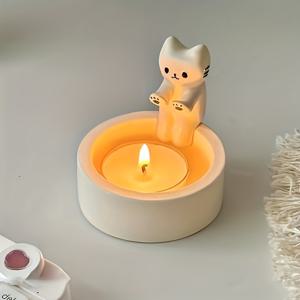TEMU 매력적인 고양이 모양 캔들 홀더 - 홈 & 카페 장식에 완벽, 욕실, 테이블탑, 식당용. 이상적인 아로마테라피 왁스 스탠드, 세라믹 고양이 캔들 홀더, 매혹적인 테이블탑 , 가정, 카페 또는 욕실을 위한 향기로운 액세서리 – 분위기를 한층 더해주는 선물, 아버지의 날이나 생일 선물 추천