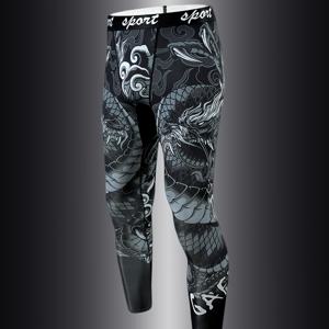 TEMU 남성용 고탄력 압축 운동 레깅스 - 통기성, 빠른 건조, 수분 흡수 스포츠 팬츠, 달리기, 트레이닝, 농구, 헬스용 드래곤 프린트 - 신축성 있고 비침 없는 피트니스 타이츠, 체육관 의류 | 스포티한 디자인 | 고탄력 원단