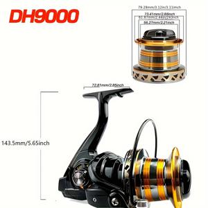 TEMU 빅 피싱 릴 9000/10000/12000 모델 듀얼 핸드 교체 가능 스피닝릴, 4.0:1 기어 비율 / 5.2:1 고성능 기어 비율 내구성 알루미늄 라인 컵 오실레이션 암 및 내부 메커니즘, 스무스 롱디스턴스 캐스팅, 담수/해수용 헤비듀티 스피닝릴, 최대 드래그력 67.1 lbs, 해변 및 바위가 많은 물에서 대형 어종 잡기에 이상적