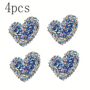 TEMU 4개 하트 모양 3D 라인스톤 패치 스티커 - 의류, 모자, 가방, 담요용 반짝이는 아이언온/바느질 어플리케 - 커플을 위한 완벽한 선물, 옷에 붙이는 스티커, DIY 패션 장식 액세서리, 반짝이는 꾸밈, 수정 같은 질감