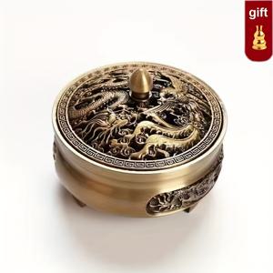 TEMU 1개 빈티지 합금 삼발향 향로 드래곤과 불사리 패턴, 정교한 조각 디자인 홈 인도 선 차 의식용, 향로 홀더, 휴일 장식, 전기 필요 없음, 홈 데코용 향로 홀더