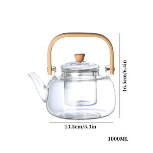 TEMU 1pc 고성능 보로실리케이트 투명 유리 찻잔, 뚜껑과 손잡이가 있는 1000ml 대용량 크리스란themum, 로즈, 꽃차용