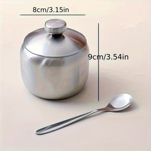 TEMU 스테인리스 스틸 조미료 용기 세트, 용기 1개 + 스푼 1개 - 소금, 후추, 설탕용 튼튼한 쉐이커 (뚜껑 포함) - 클래식 디자인, 크리스마스, 할로윈, 부활절, 지구의 날에 적합